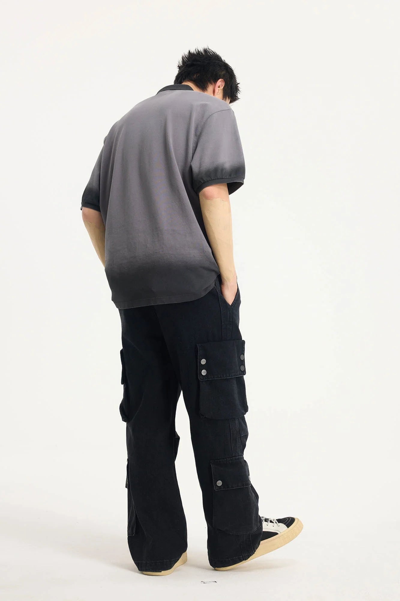 BONELESS Distressed Multi-Pocket Drawstring Cargo Jeans