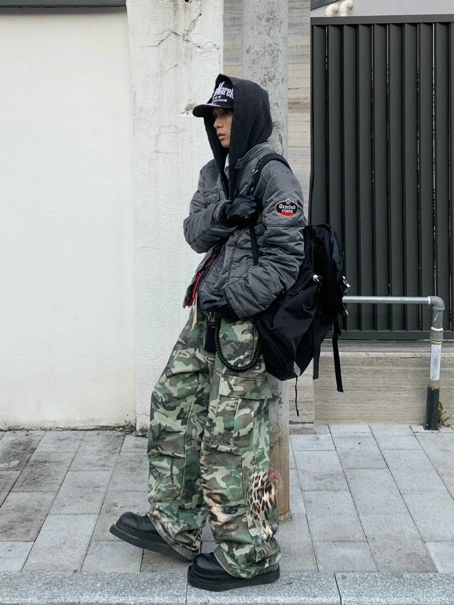 TRECLUB Washed Quilted Moto Down Jacket