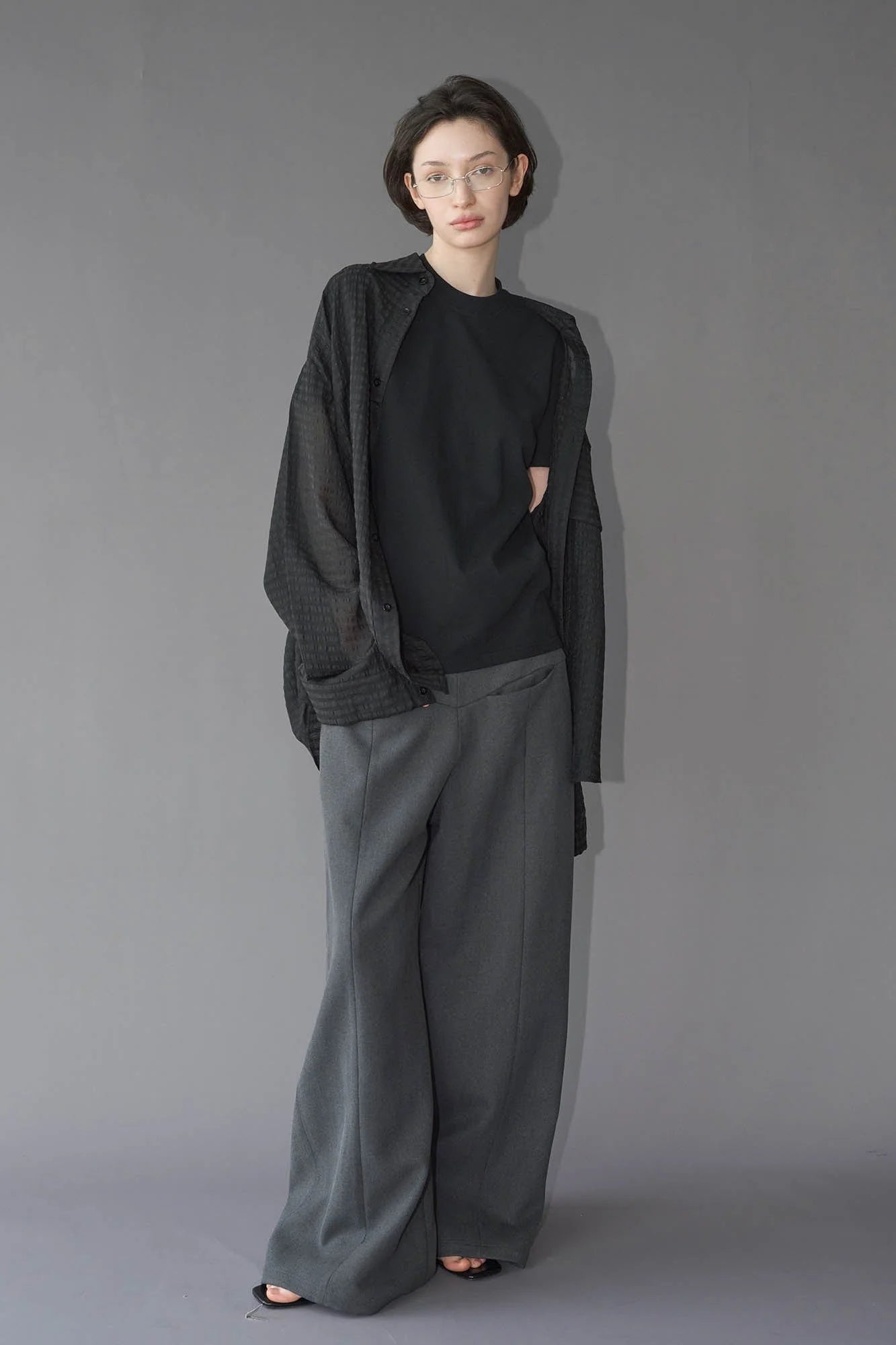LABELROOM Sheer Textured Grid Oversized Shirt