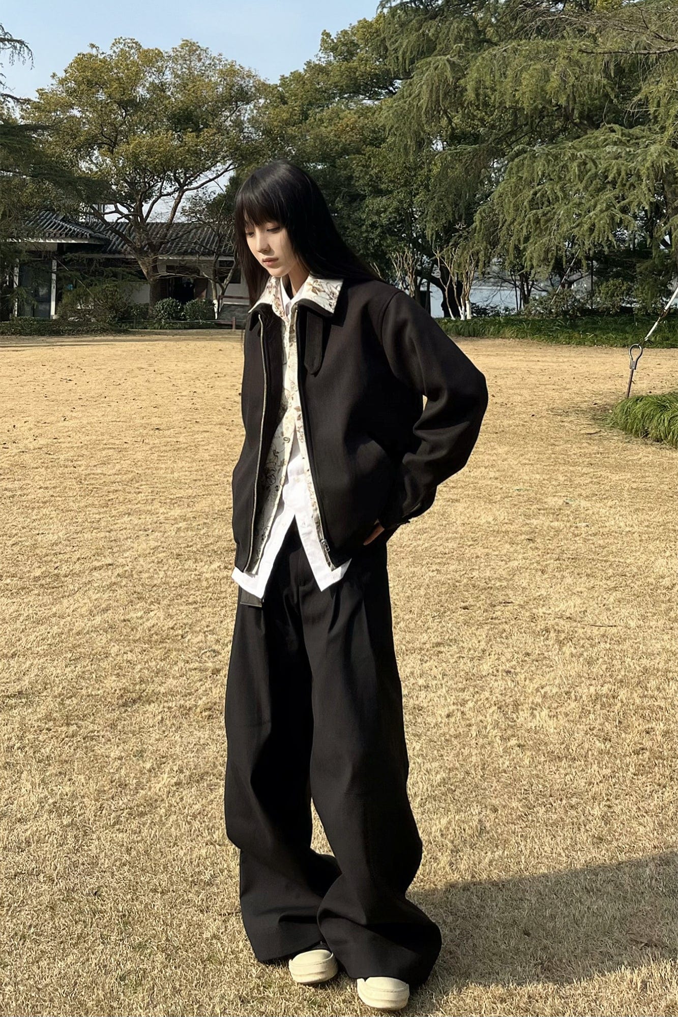 OKAYTHXBYE Double-Layer Floral Zip Jacket