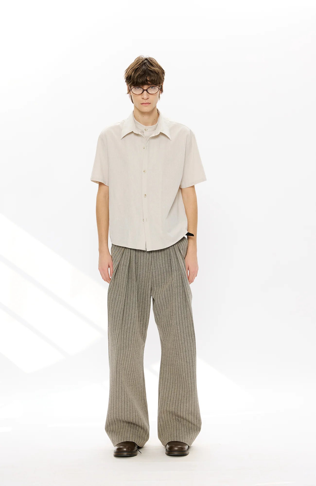 KREATE Pinstripe Pleated Draped Wide Trousers