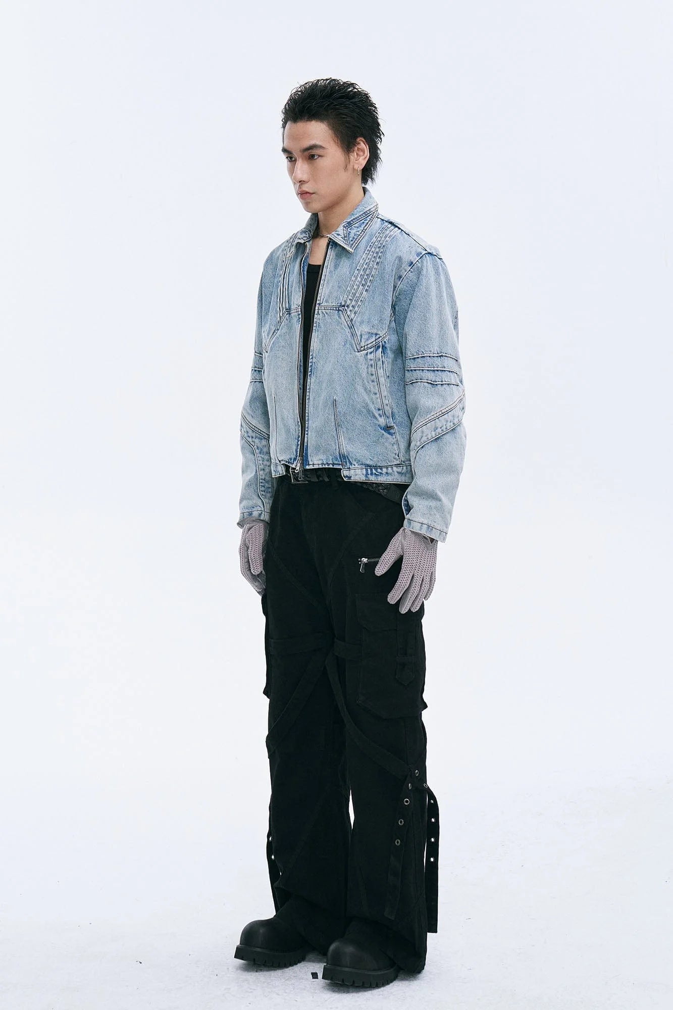 CATSSTAC Washed Paneled Seam Denim Jacket