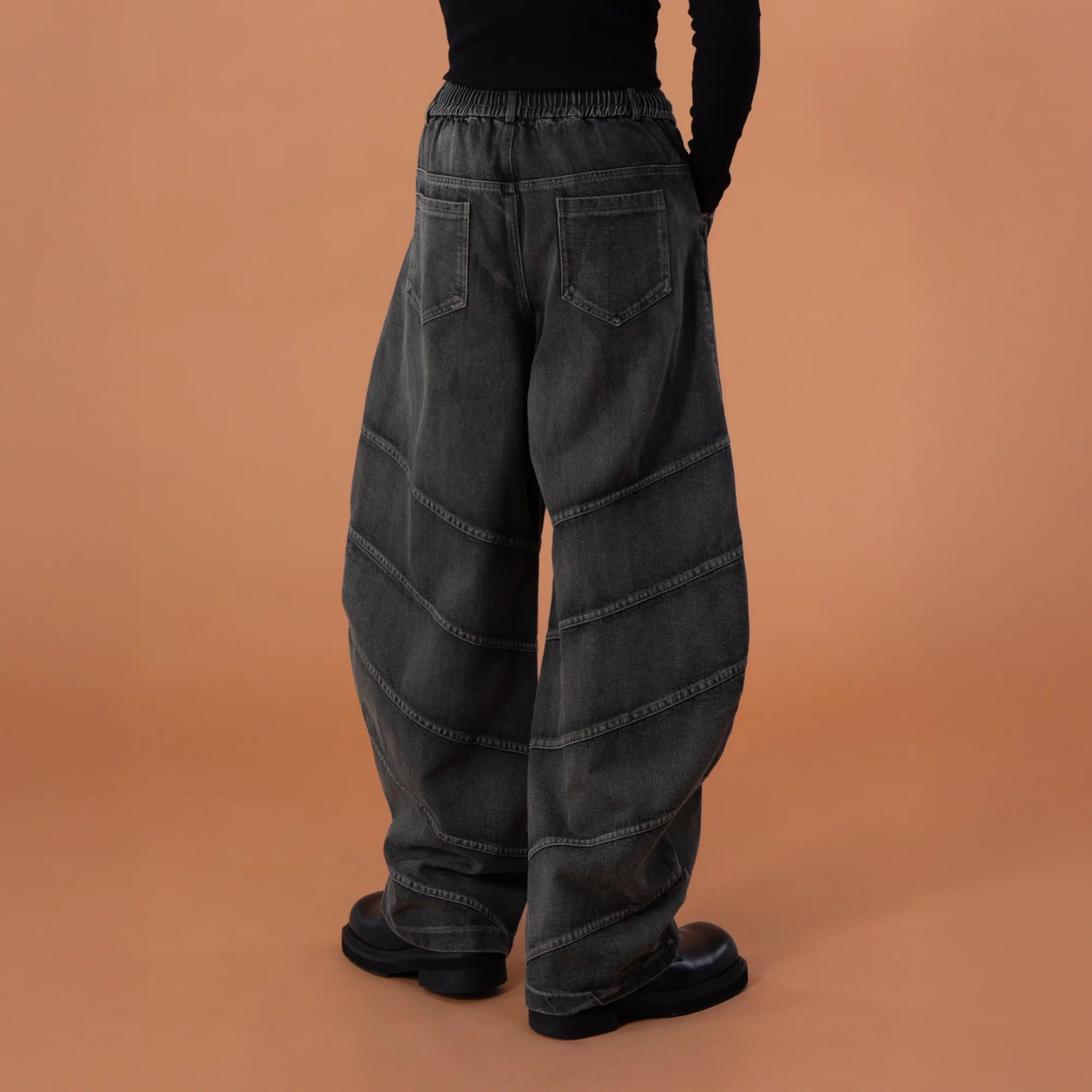 CLP Washed Arc Panel Strap Wide-Leg Jeans
