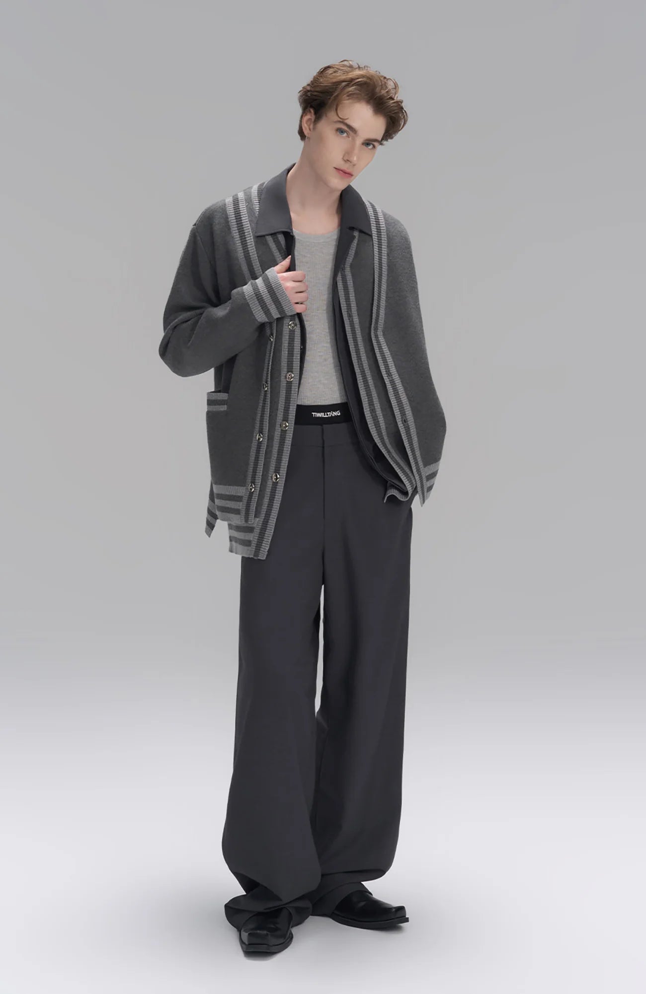 TIWILLTANG Layered Placket Knit Cardigan