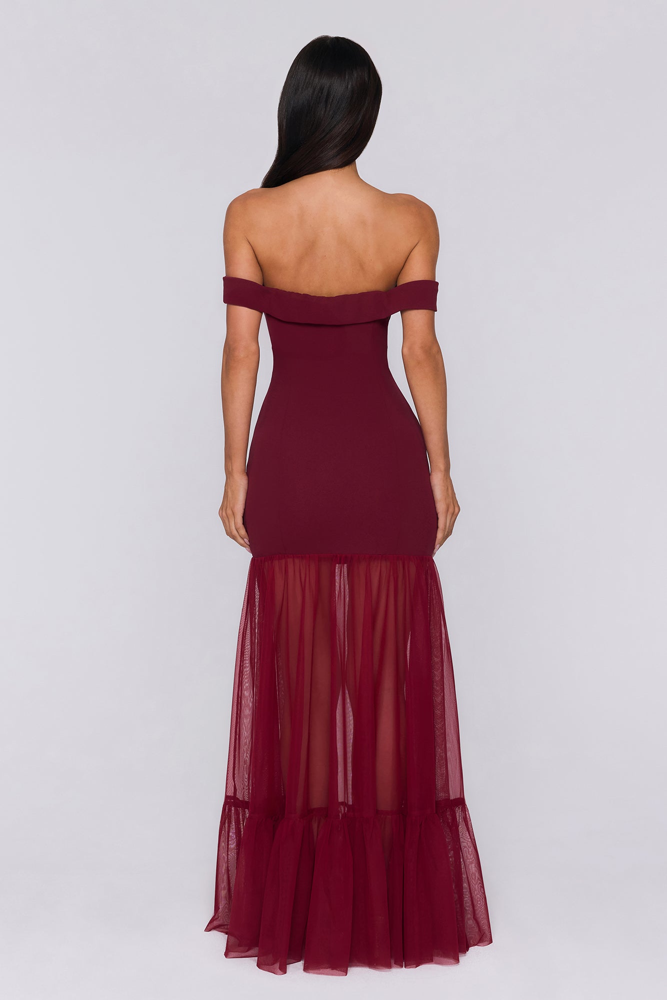 Pretty Lullaby Off Shoulder Maxi Dress Burgundy