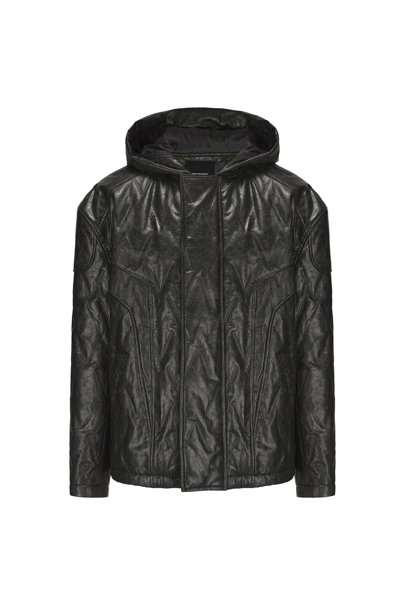 VANN VALRENCE Diamond-Embossed Faux Leather Hooded Puffer