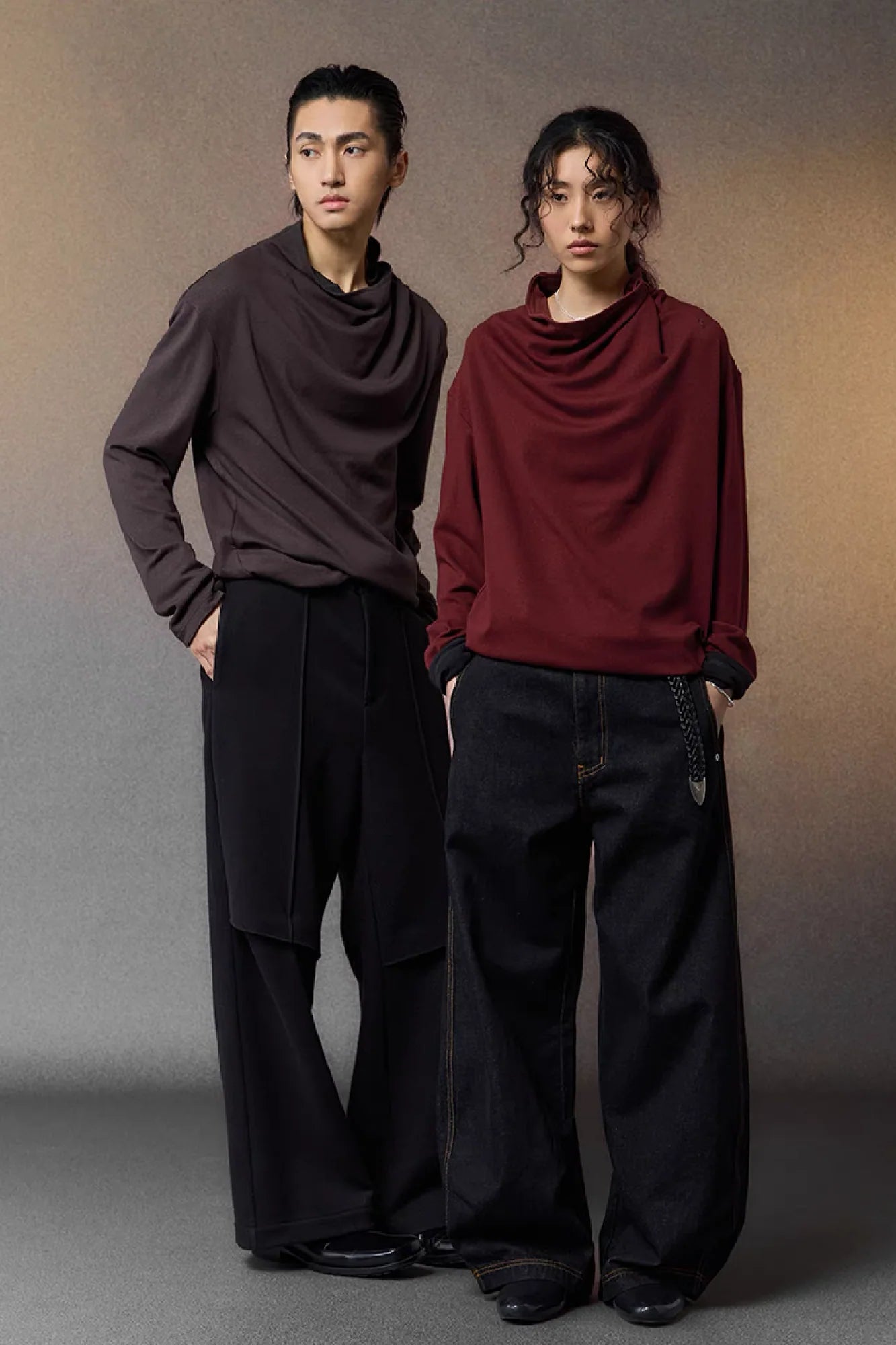 ALVNG AR ANTS Draped-Neck Long-Sleeve Tee