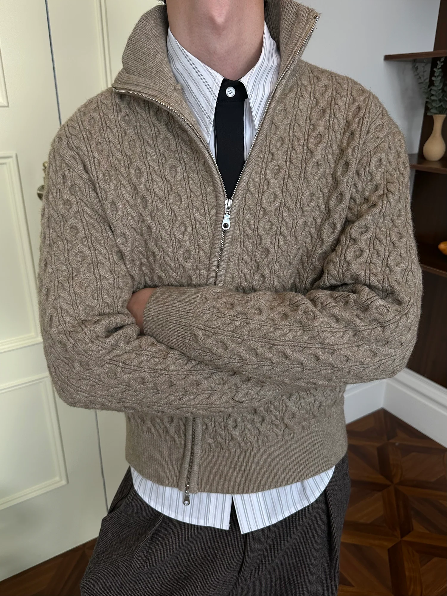KREATE Asymmetrical Zip Cable-Knit Sweater