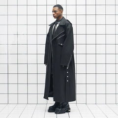 455EMBLE Snap-Fastener PU Trench Coat