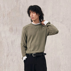 IN EXISTENCE Layered Asymmetrical Neck Embroidered Long-Sleeve Tee