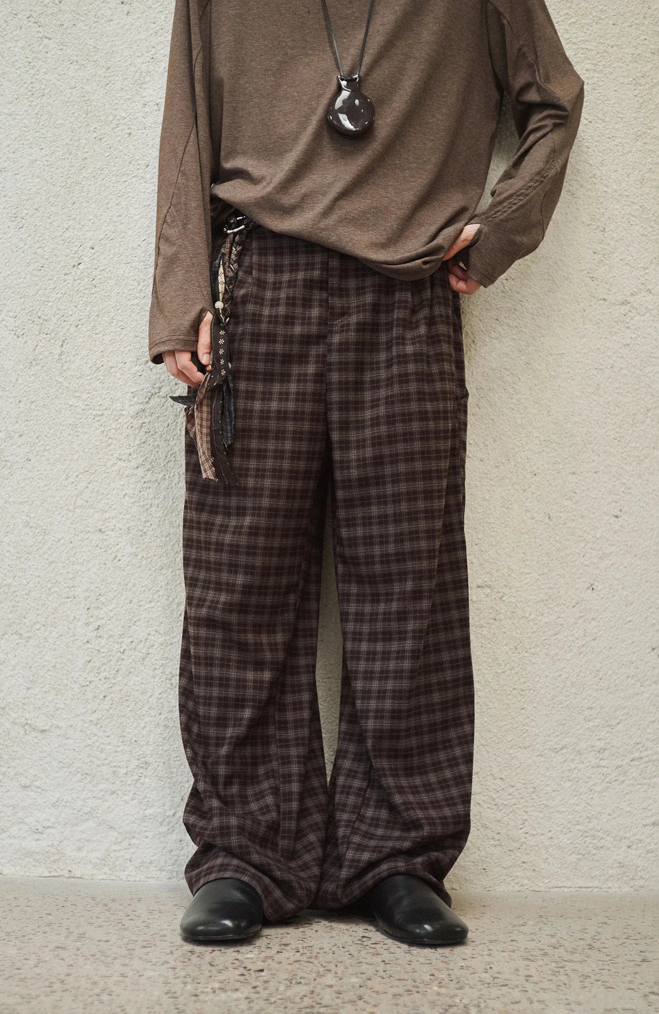 GONGHE REPUB Plaid Drawstring Wide-Leg Pants