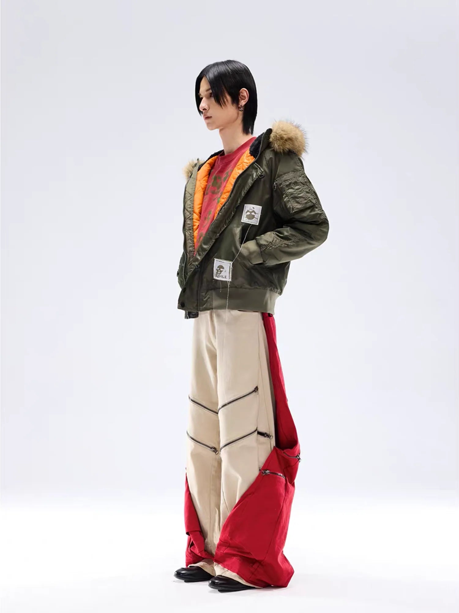 NOTHINGNESS WORLD Faux Fur Patch Hooded Puffer Jacket