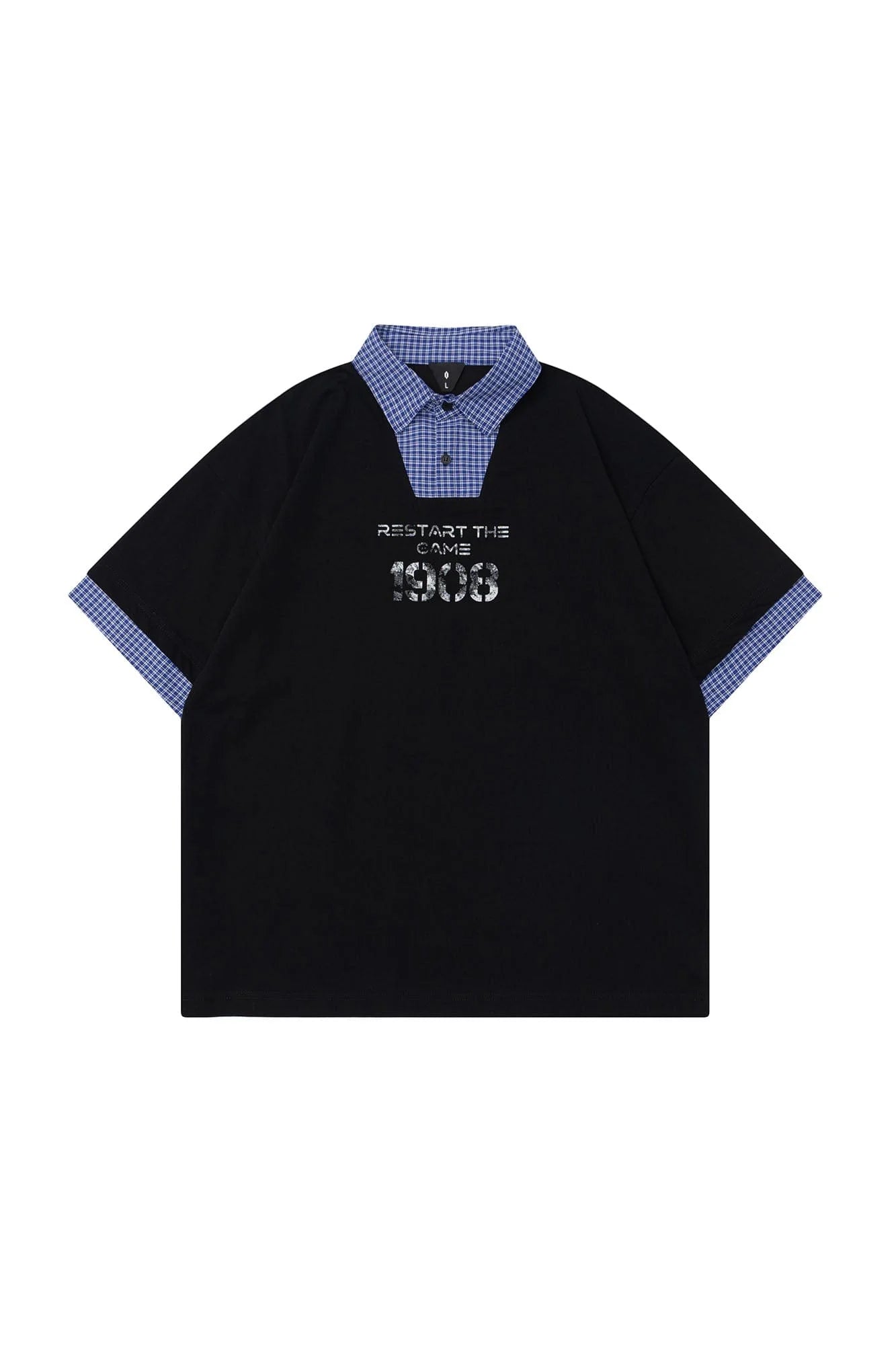 OVDY Layered Plaid Panel Mock Shirt T-Shirt