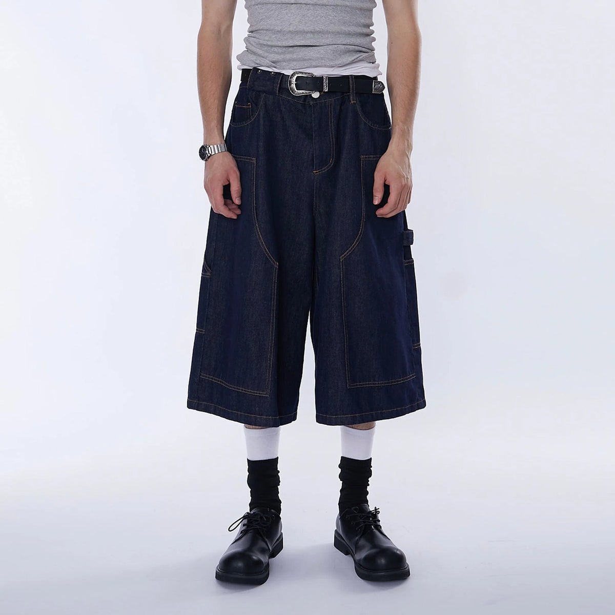 ASSEEN Double-Knee Raw Denim Shorts