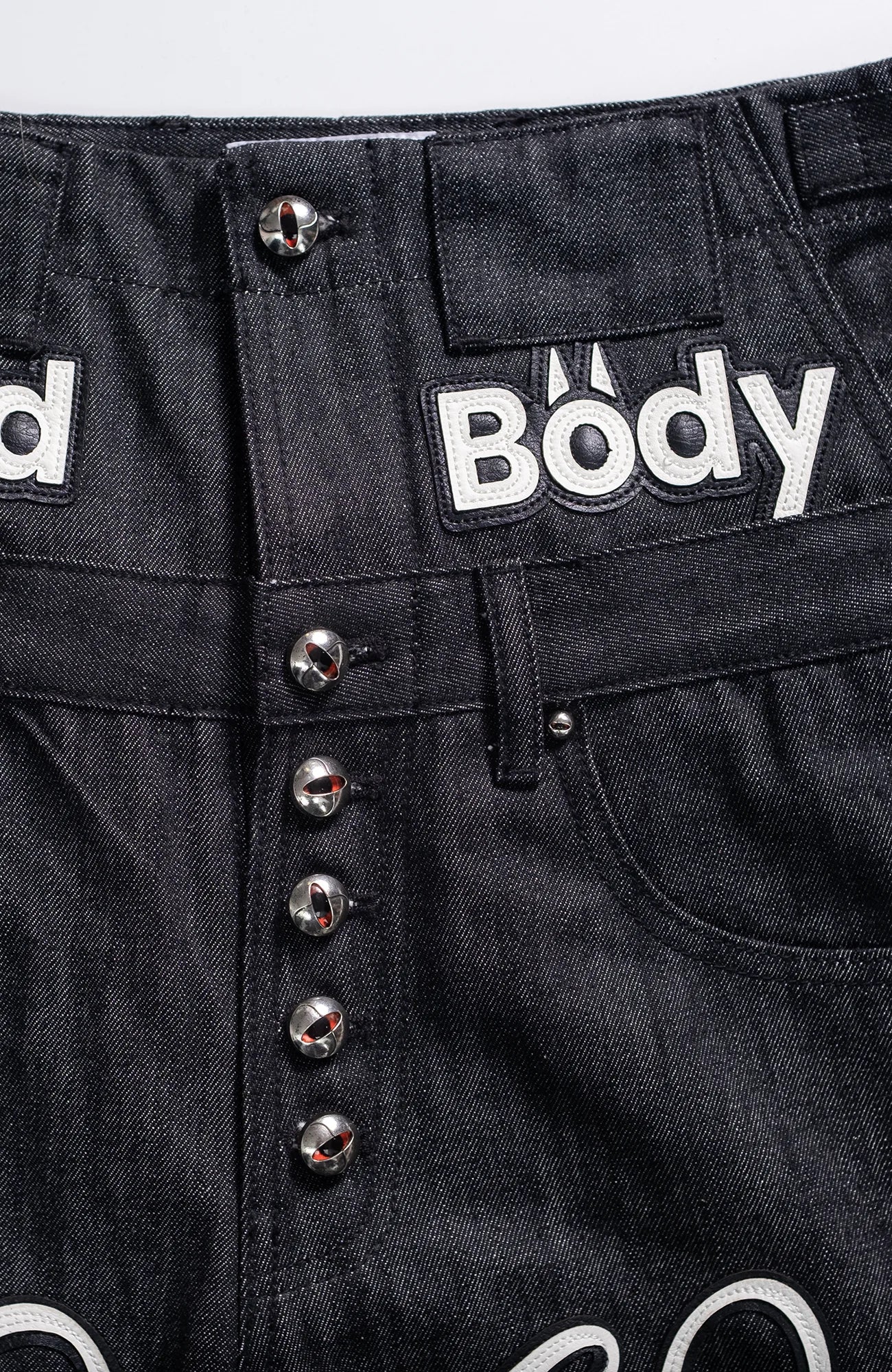 FVVO Layered-Waist Patterned Studded Jeans