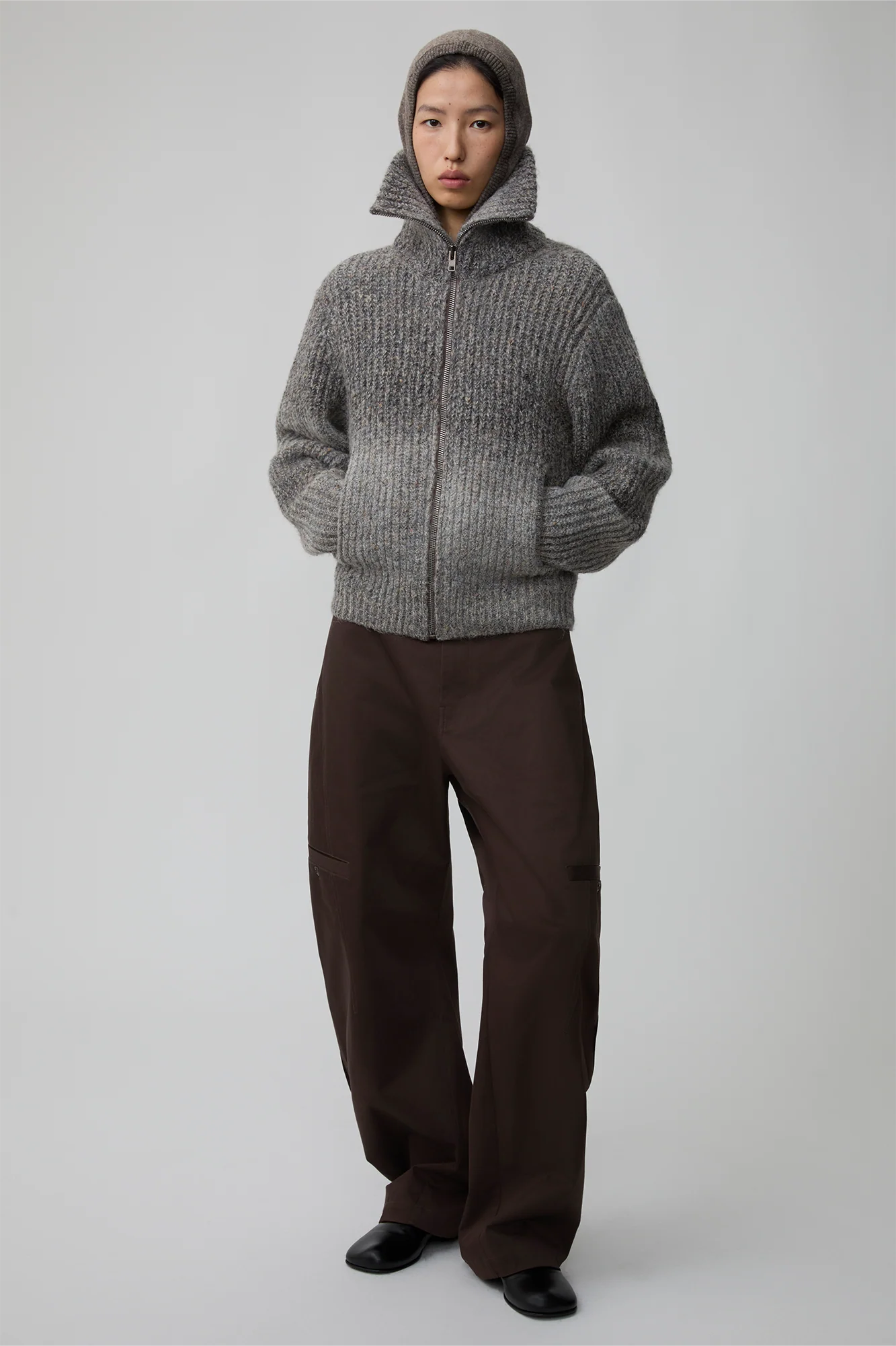 OPICLOTH Gradient Oversized Knit Zip-Up Cardigan