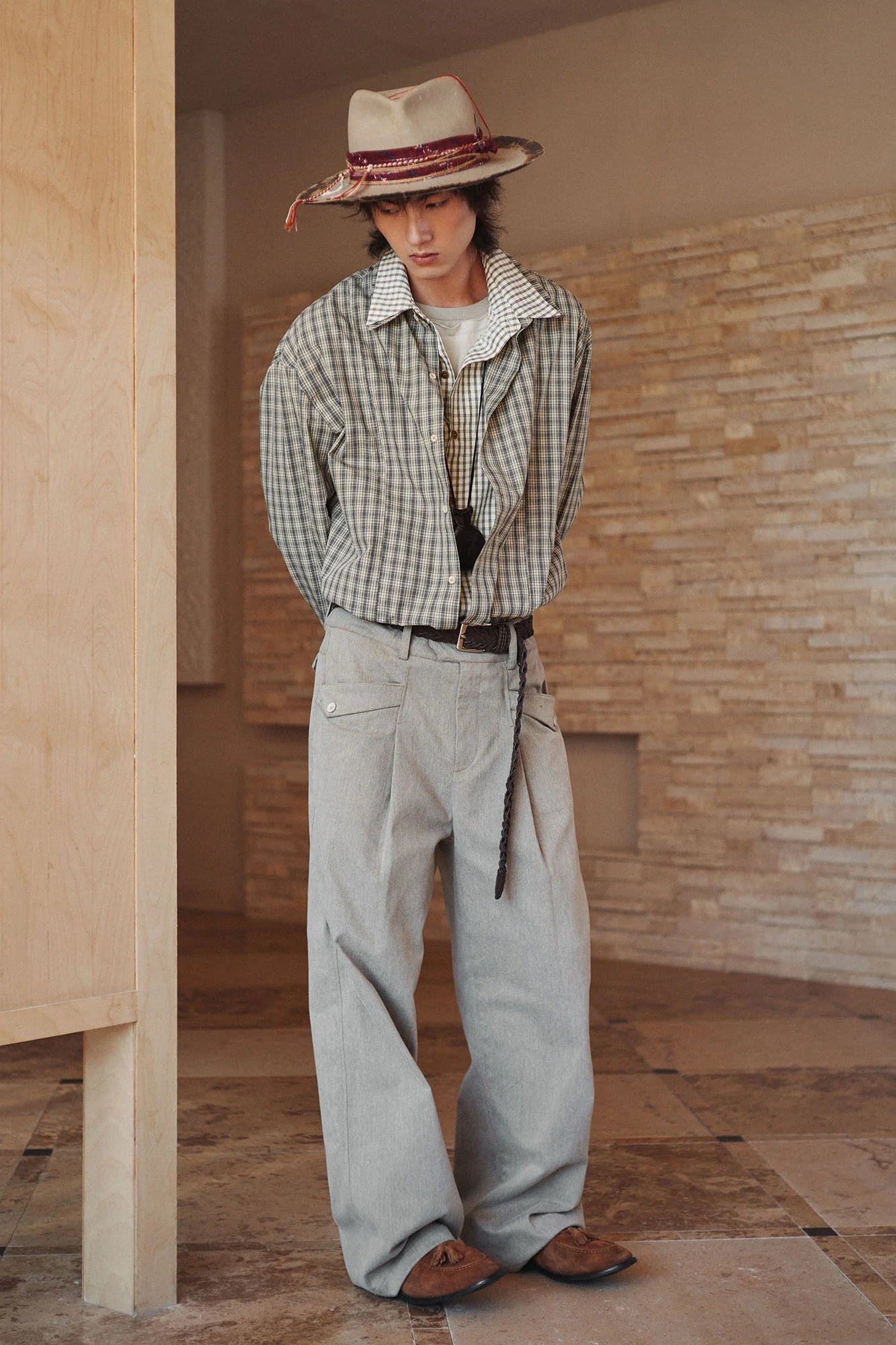 GONGHE REPUB Faux Layered Collar Plaid Shirt