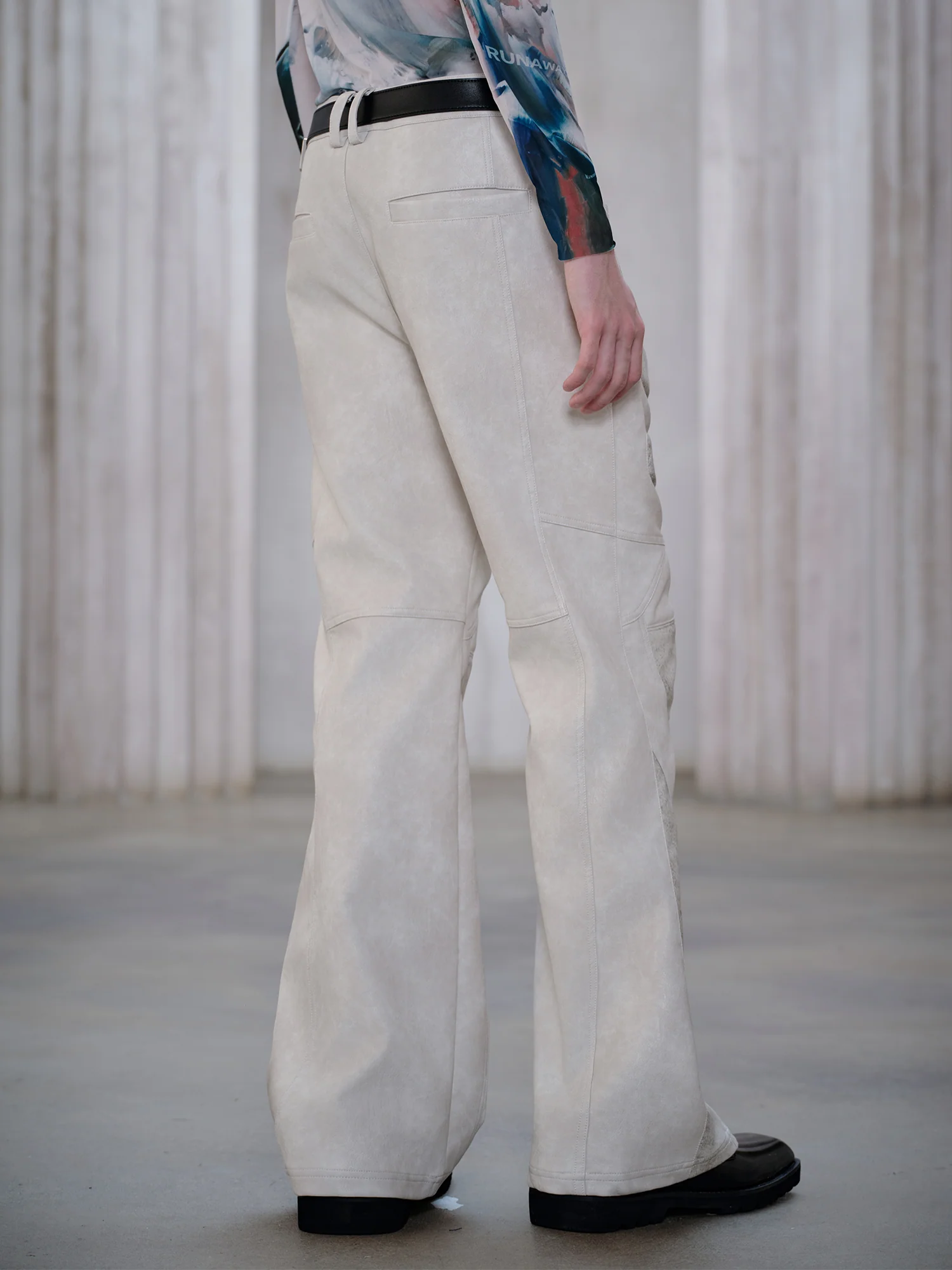 FACEONLAB Panel Armored Faux Leather Biker Pants White