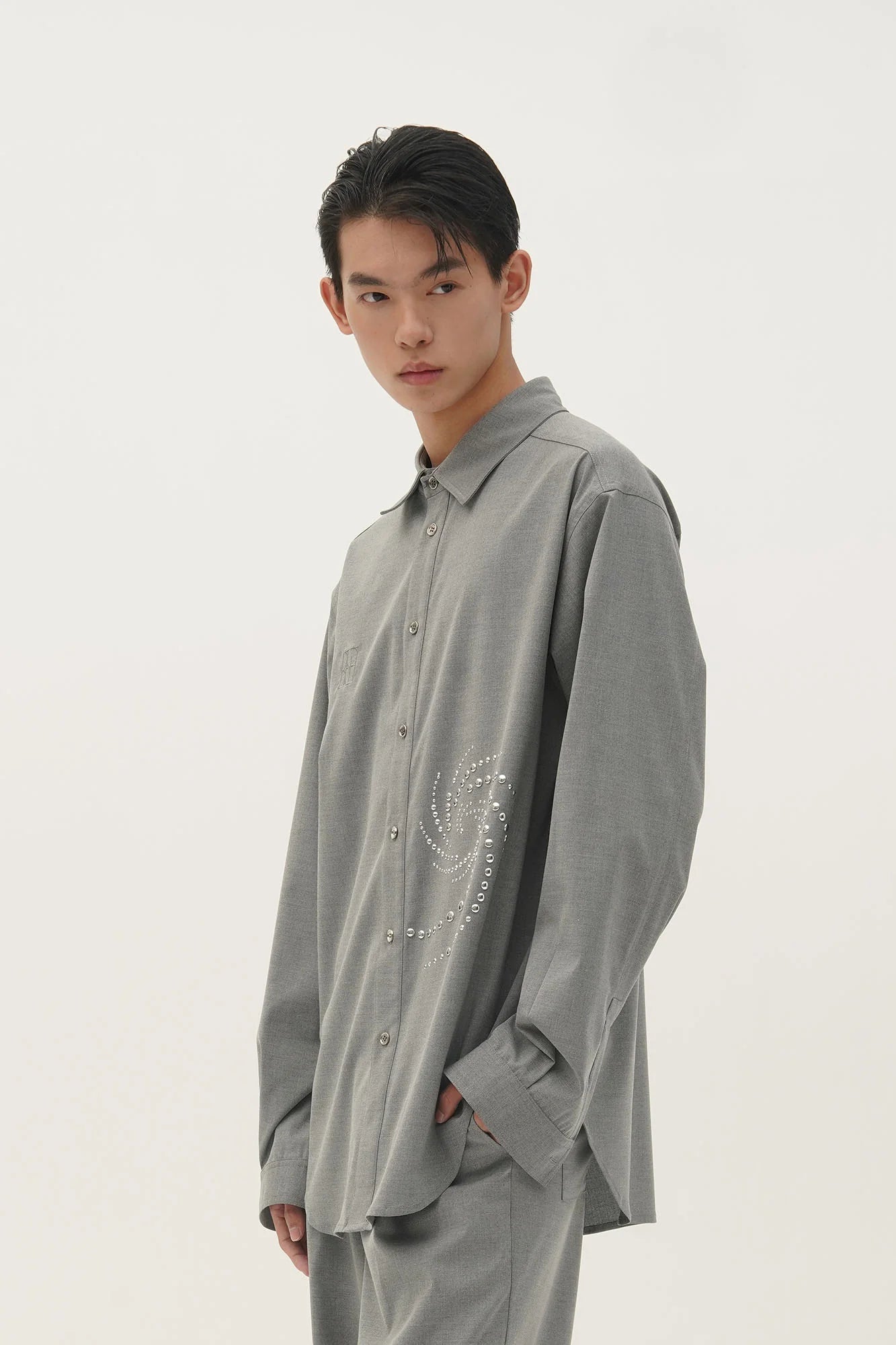 ORAL UTOPIA Spiral Embellished Wool-Blend Shirt