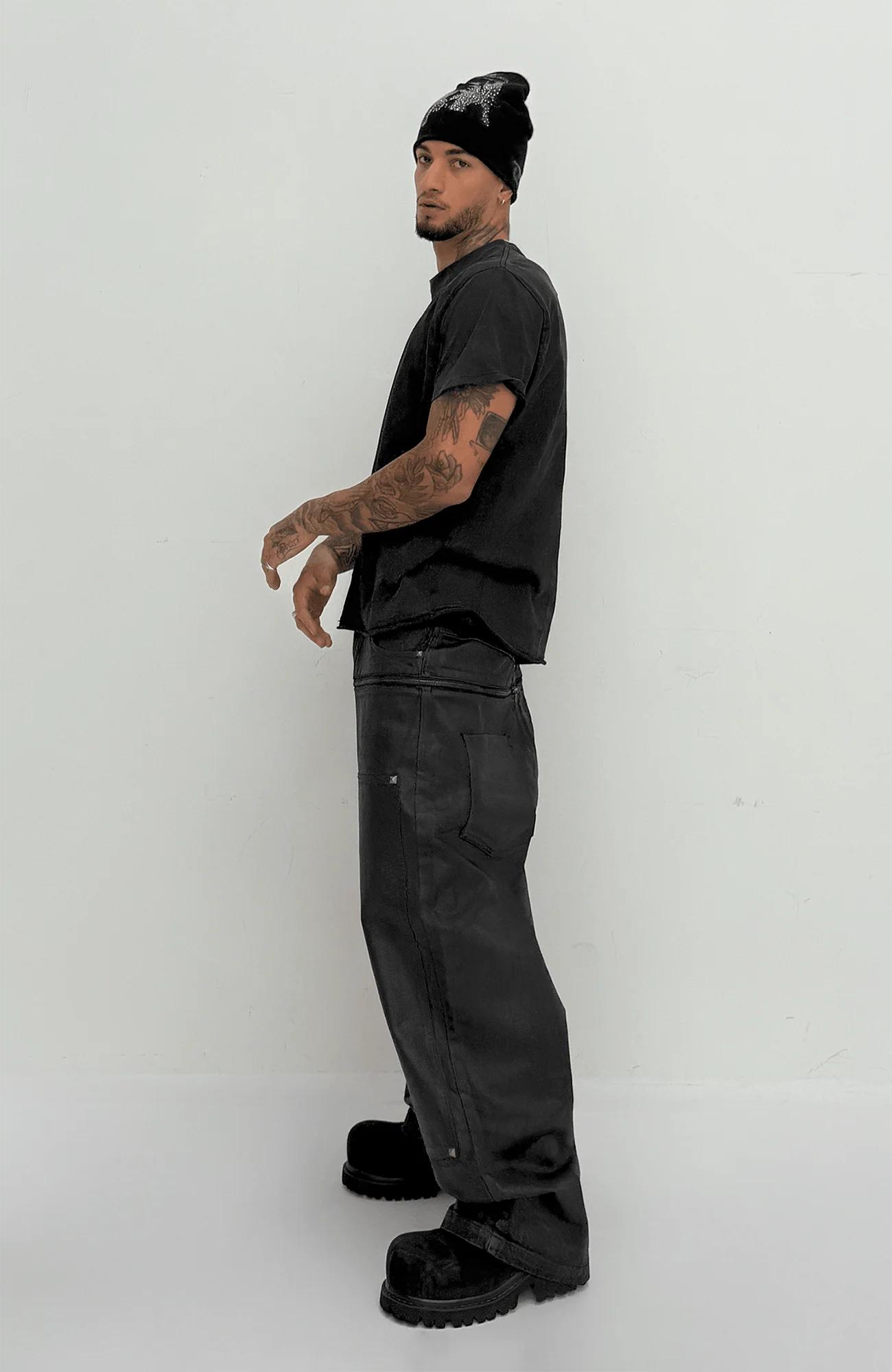 TECNINEGROUP Waxed Double-Knee Diamond Pockets Jeans