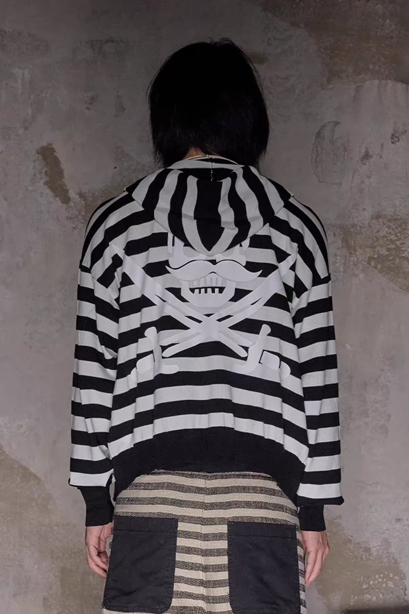 NOTHINGNESS WORLD Pirate Skull Graphic Striped Hoodie Jacket