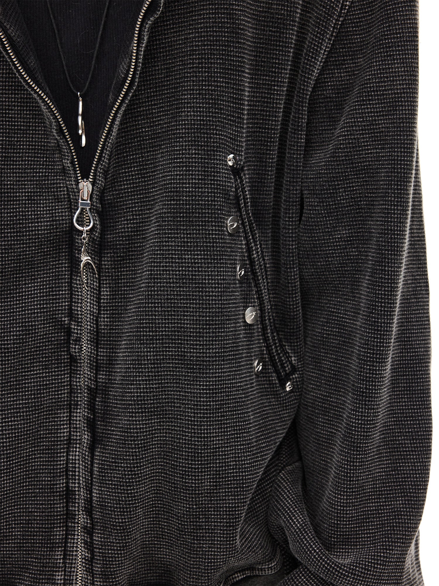 WHISTLEHUNTER Washed Waffle Studded Zip-Up Hoodie