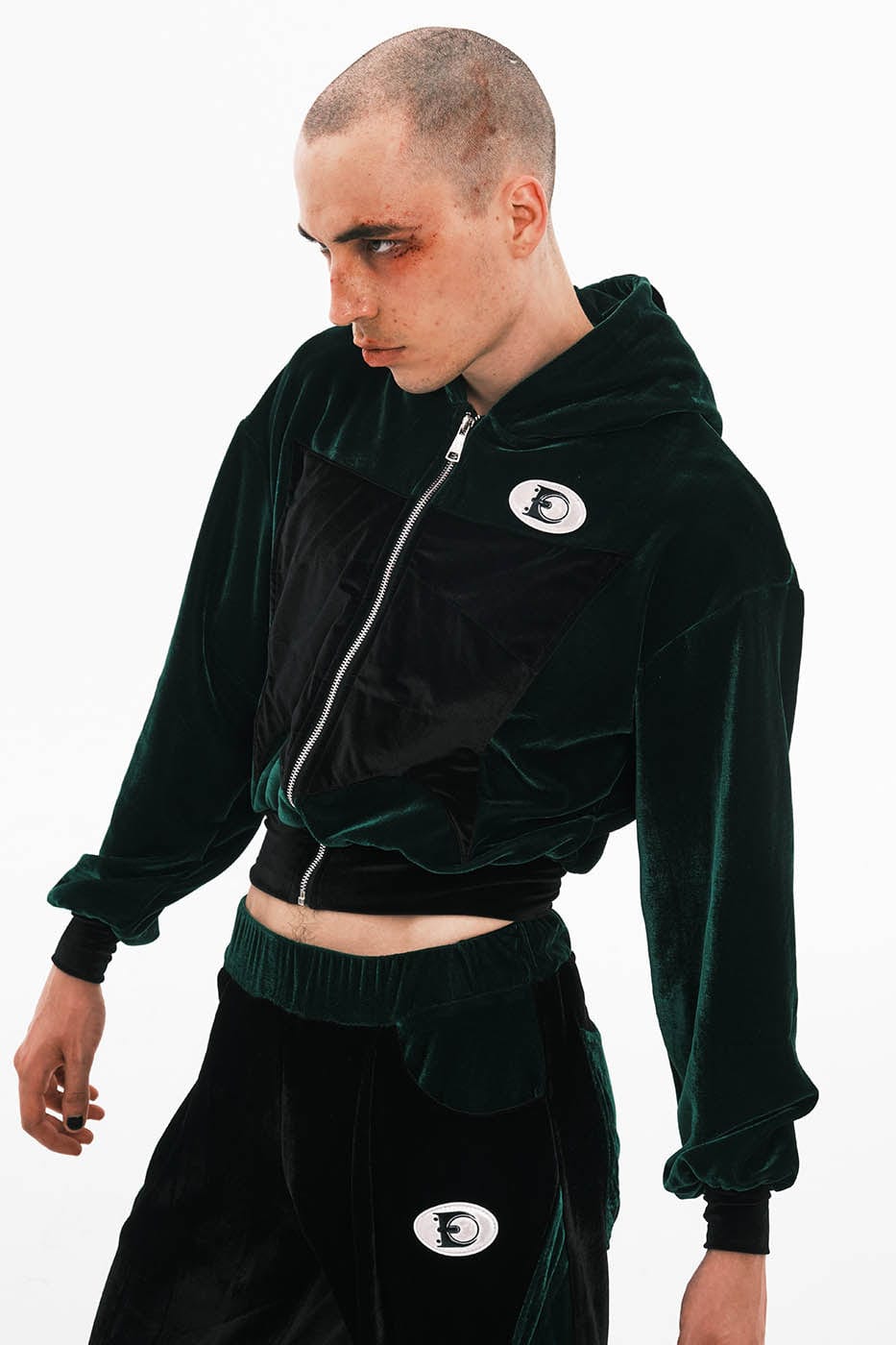EMBRYO Dinosaur Velvet Cropped Zip-Up Hoodie