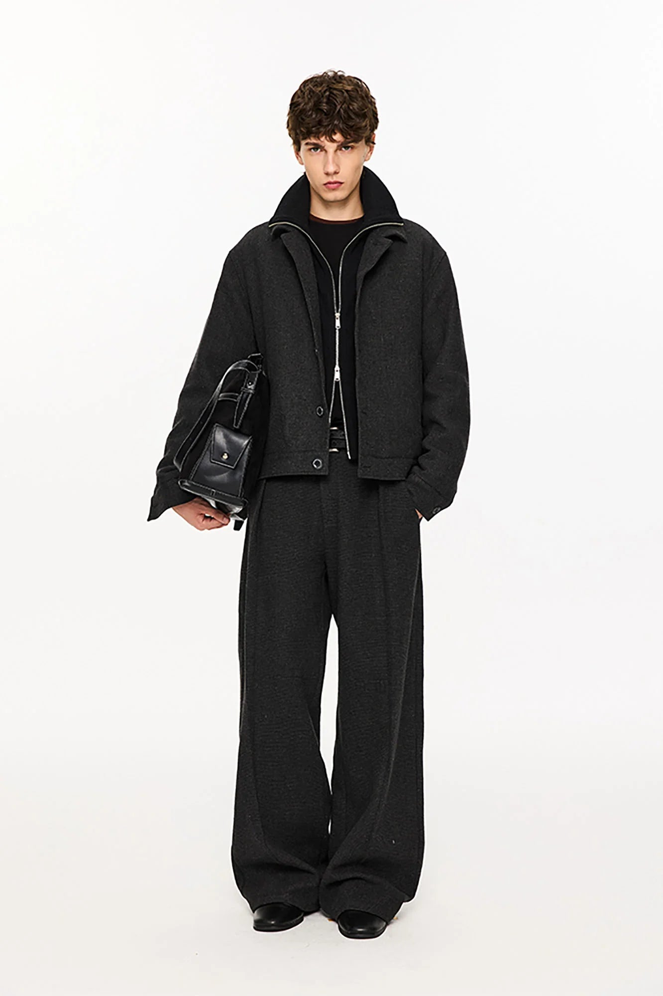KREATE Mini Houndstooth Pleated Wide-Leg Trousers