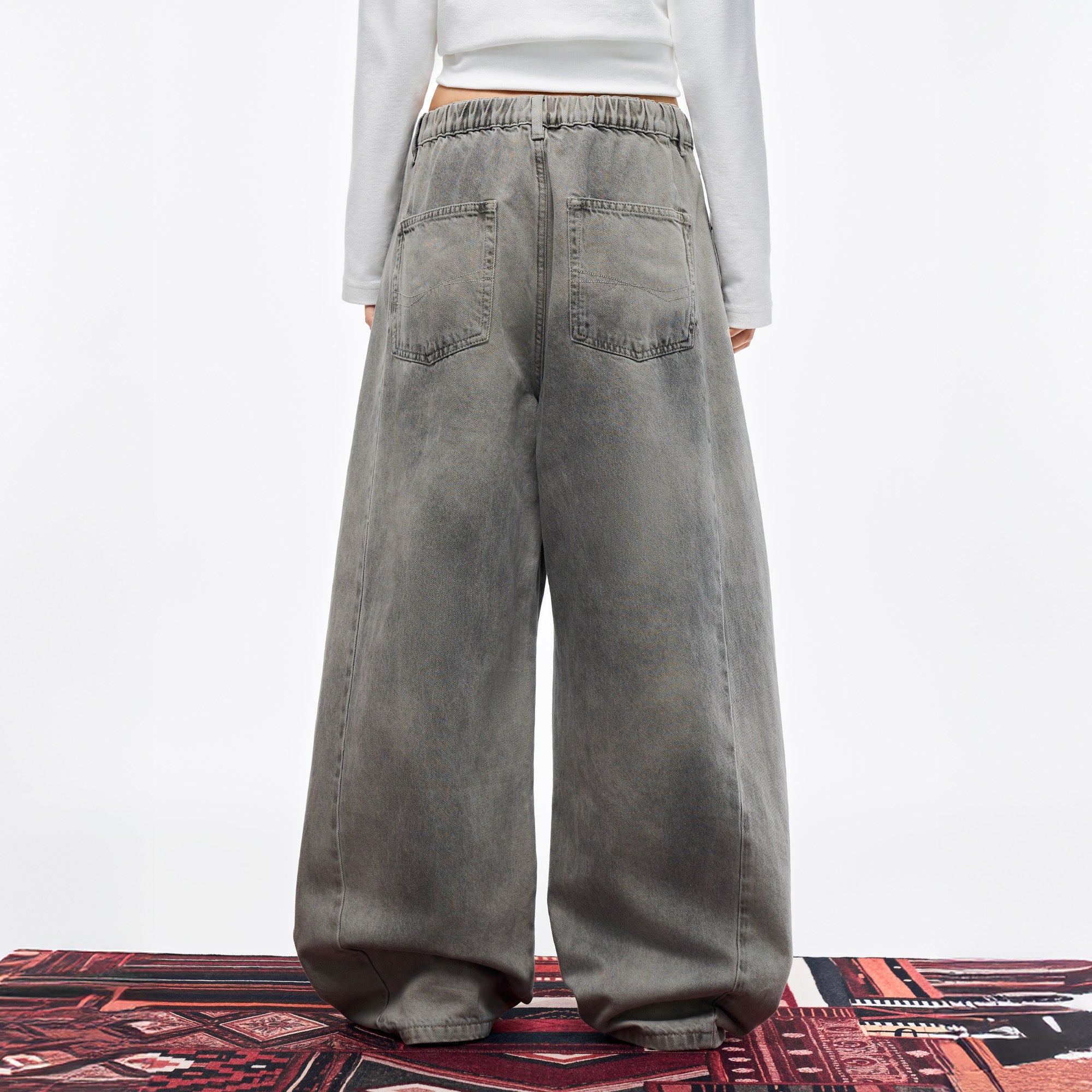OVERLAPS Washed Drawstring Wide-Leg Jeans