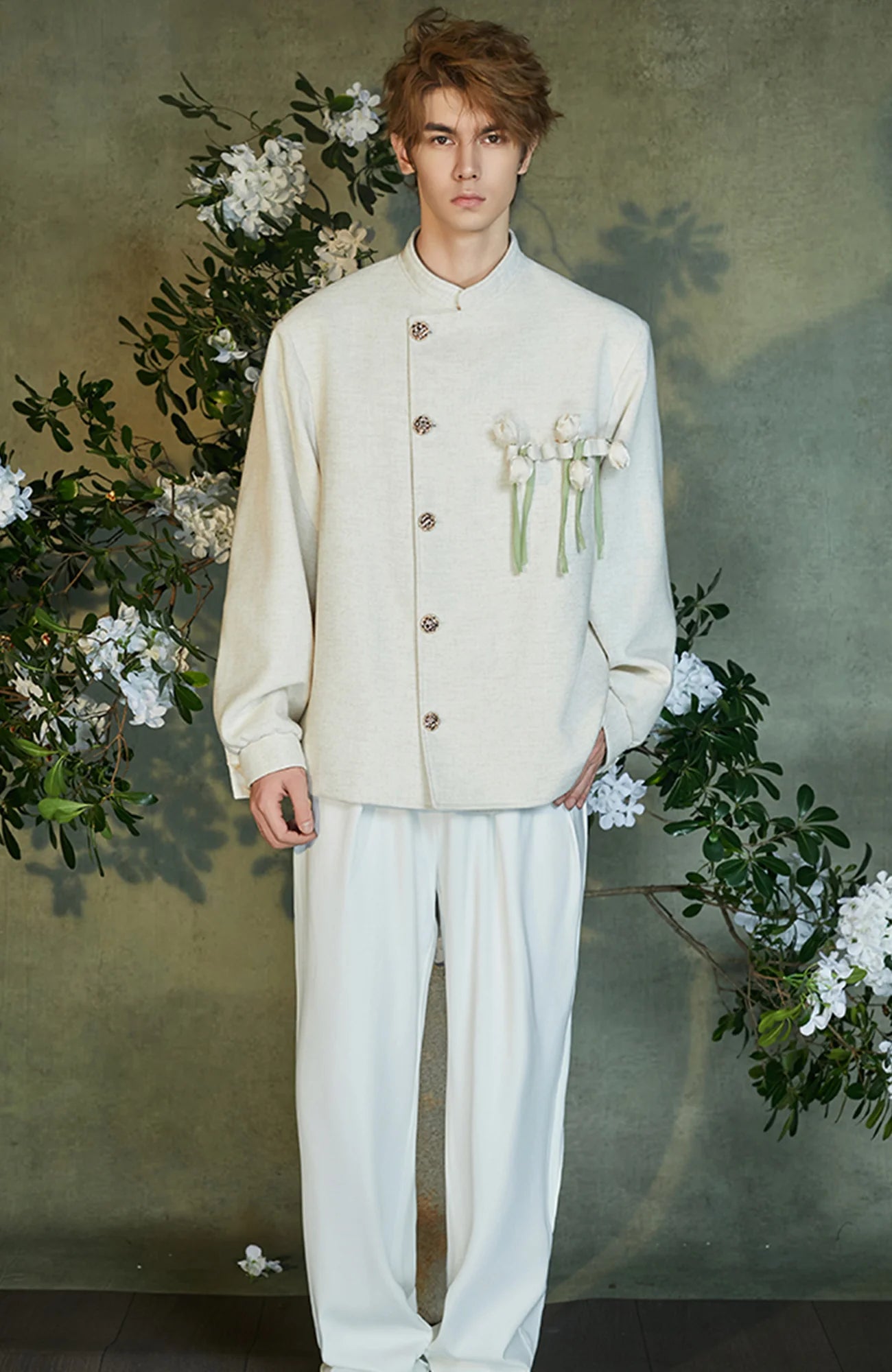 JIECHI Asym Placket Floral Embellished Blazer