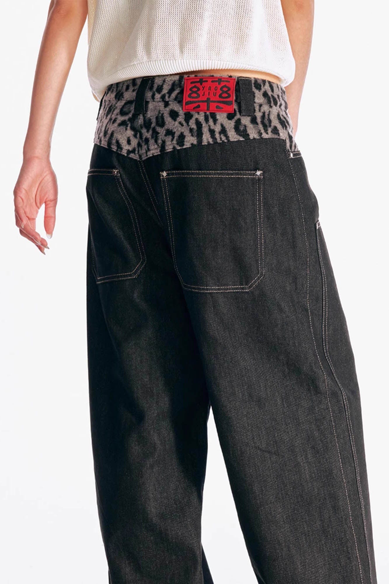 1997 POSTOFFICE Leopard Waist Double-Knee Wide-Leg Pants