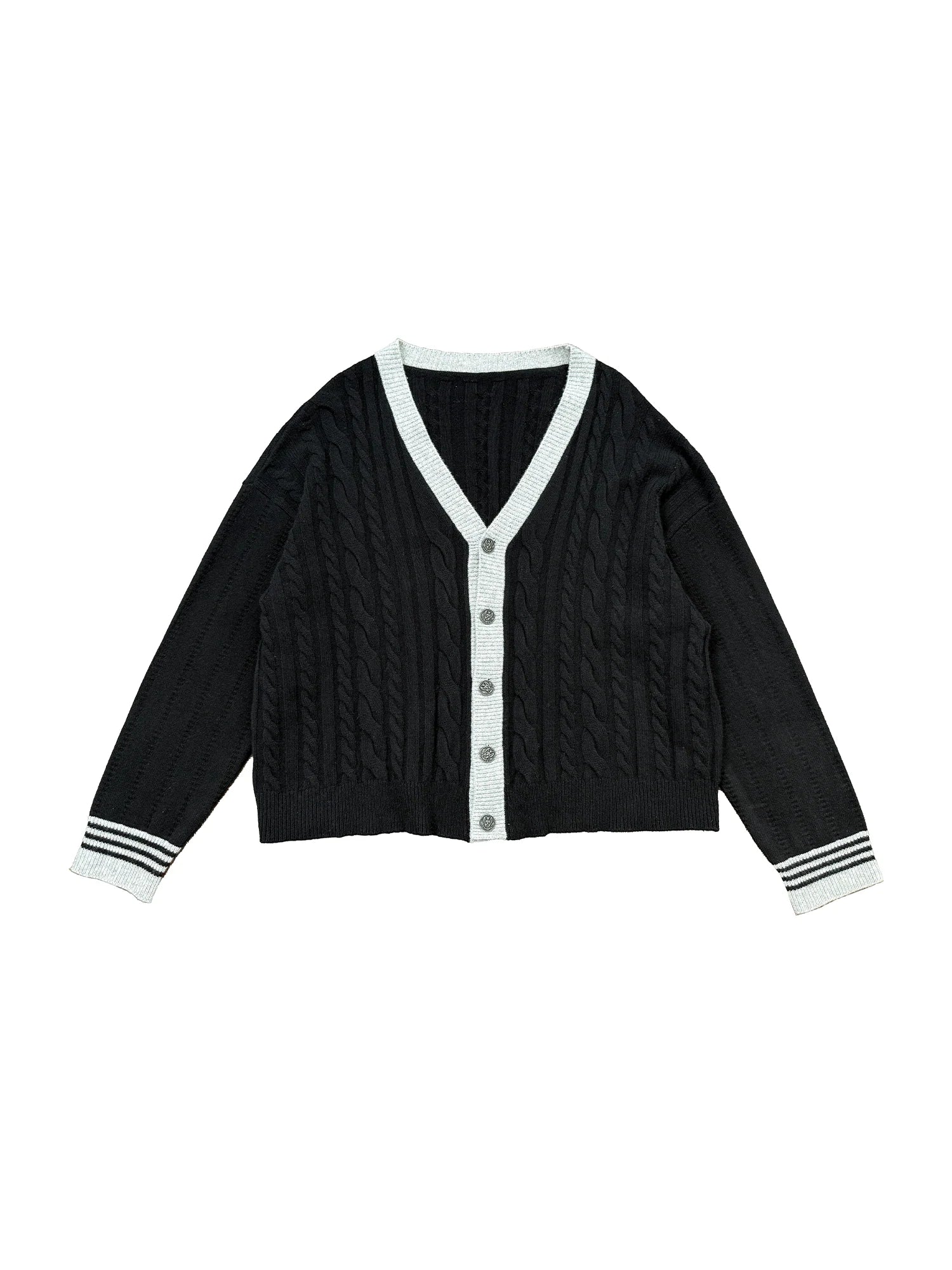 RICHILL Contrast Trim Cable Knit Cardigan