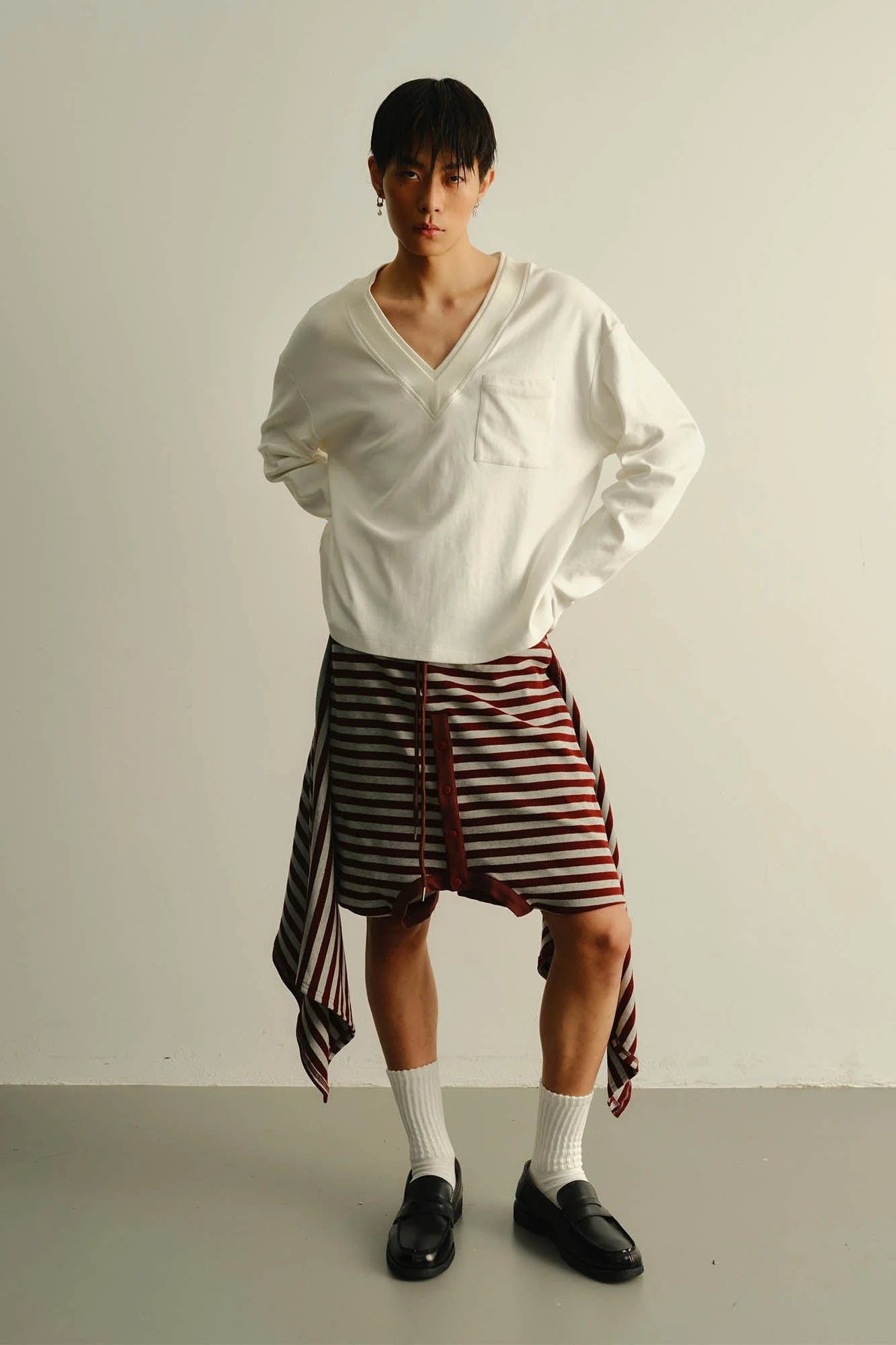 KADAKADA Sweater-Reworked Striped Knit Shorts