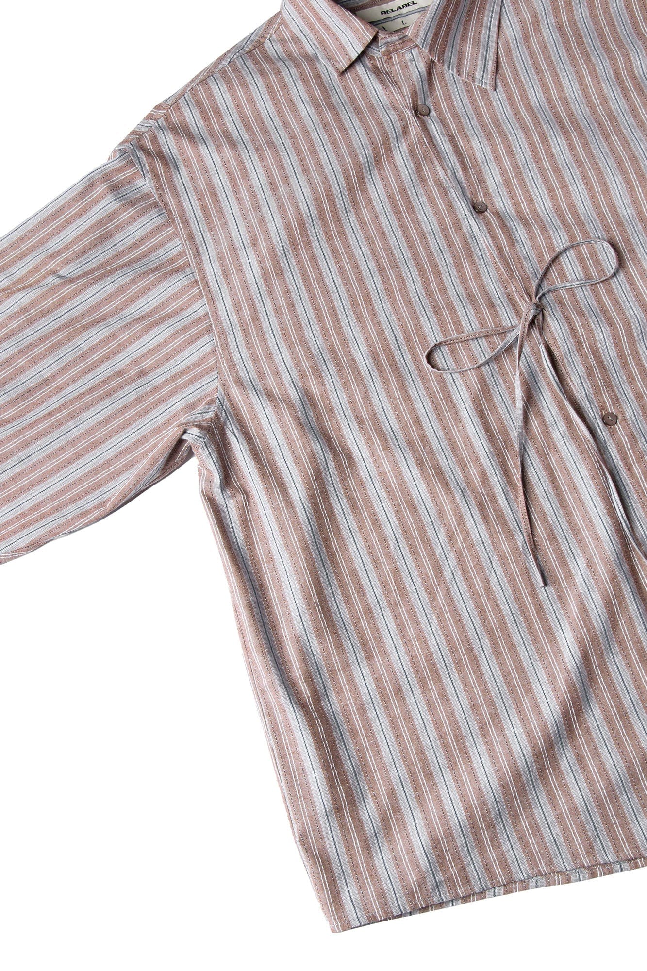 RELABEL Stripe Button-Up Oversized Shirt Brown