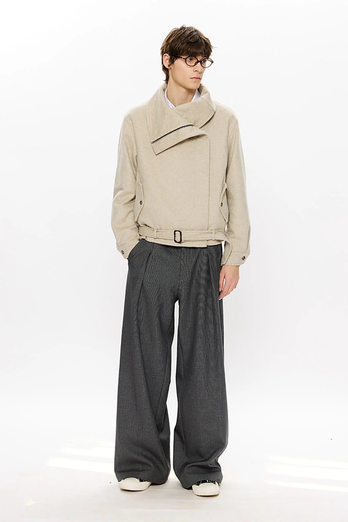 KREATE Asymmetrical Funnel-Neck Wool-Blend Jacket
