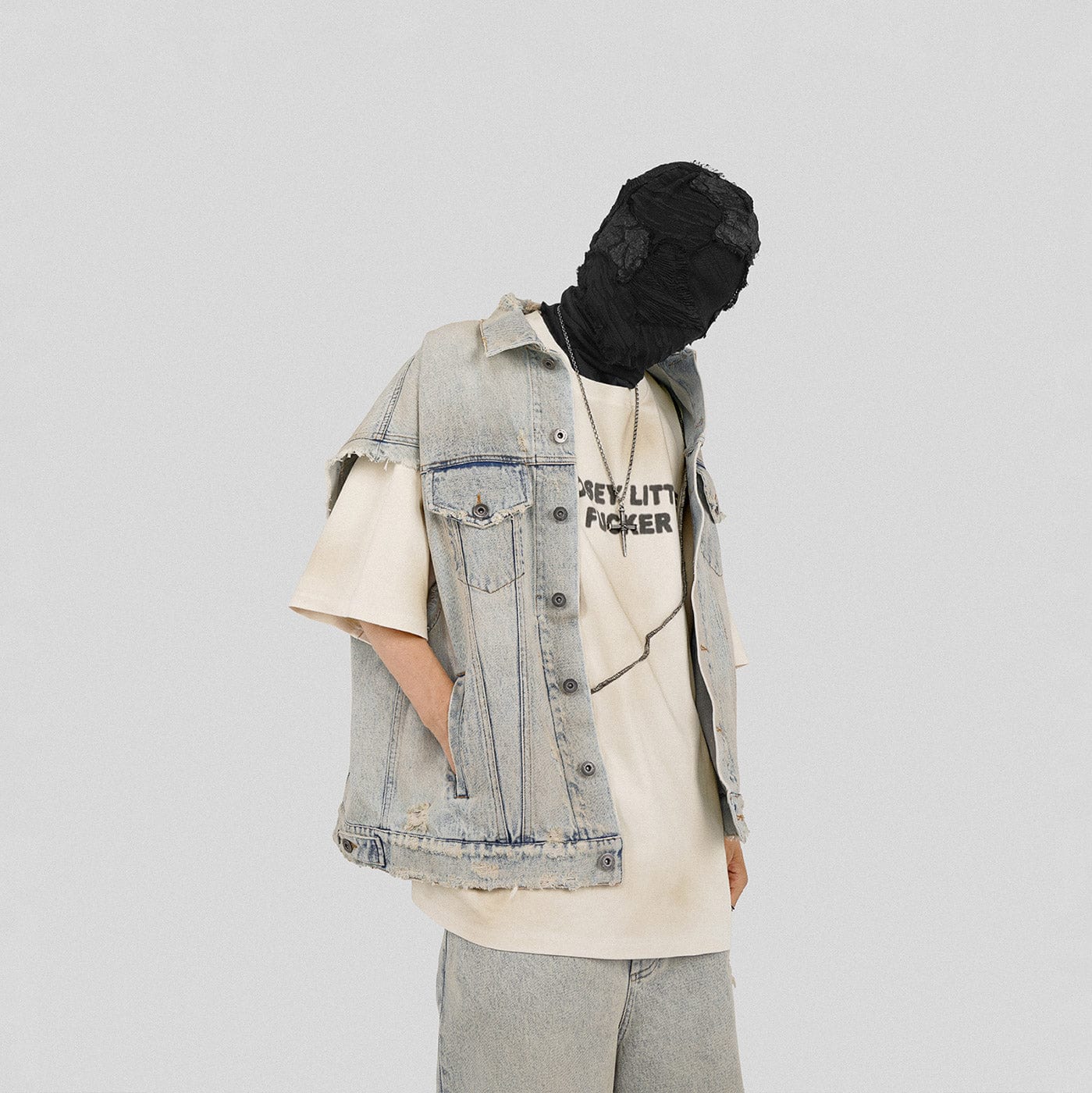 UNDERWATER Raw Edge Washed Denim Vest