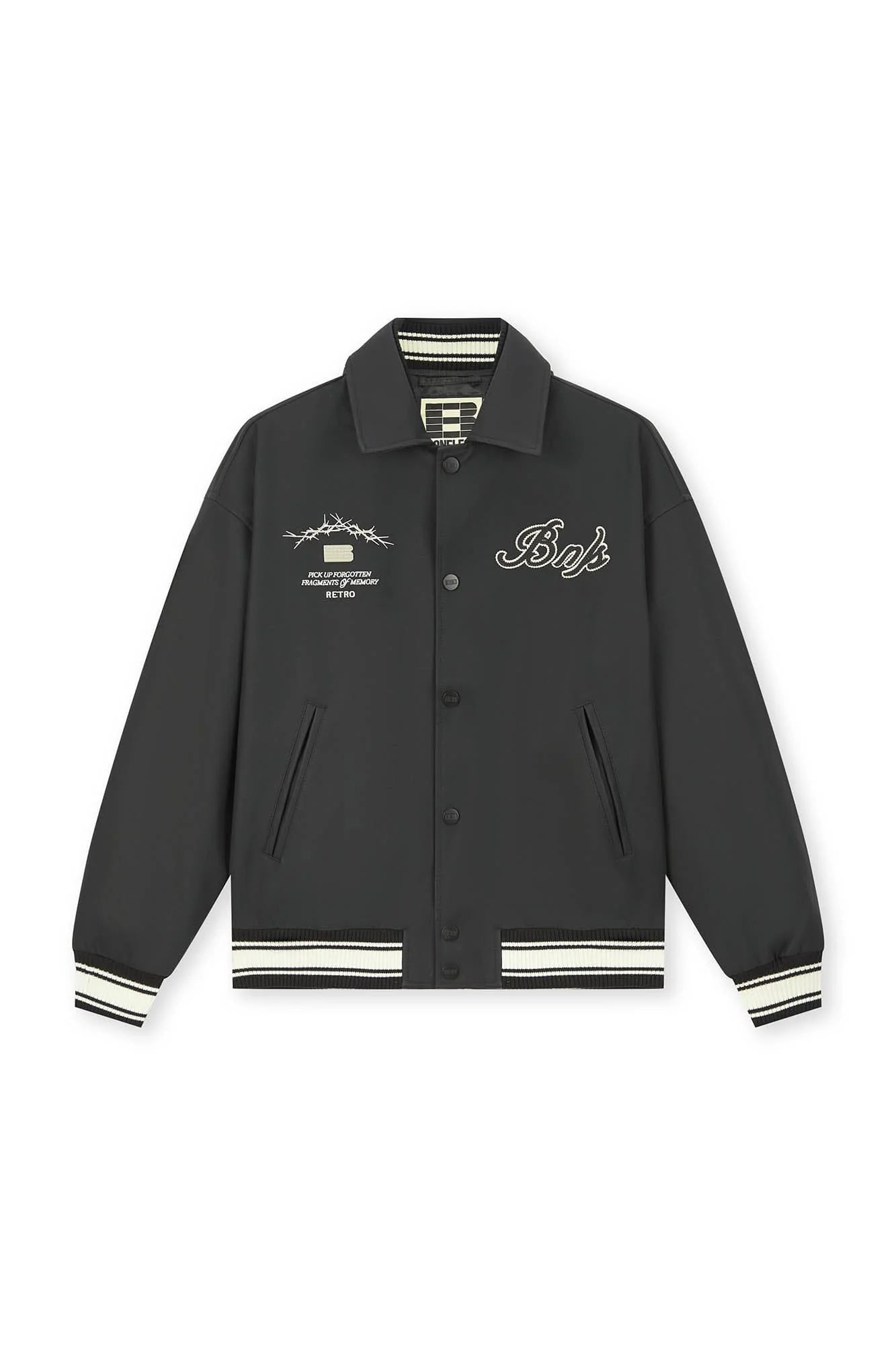 BONELESS Embroidered Logo PU Varsity Jacket