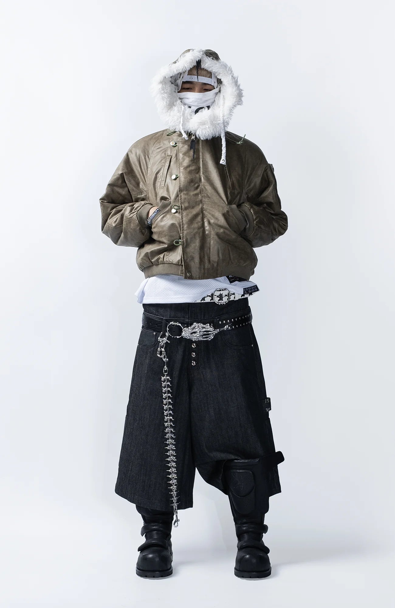 FVVO Layered-Waist Studded Cropped Pants