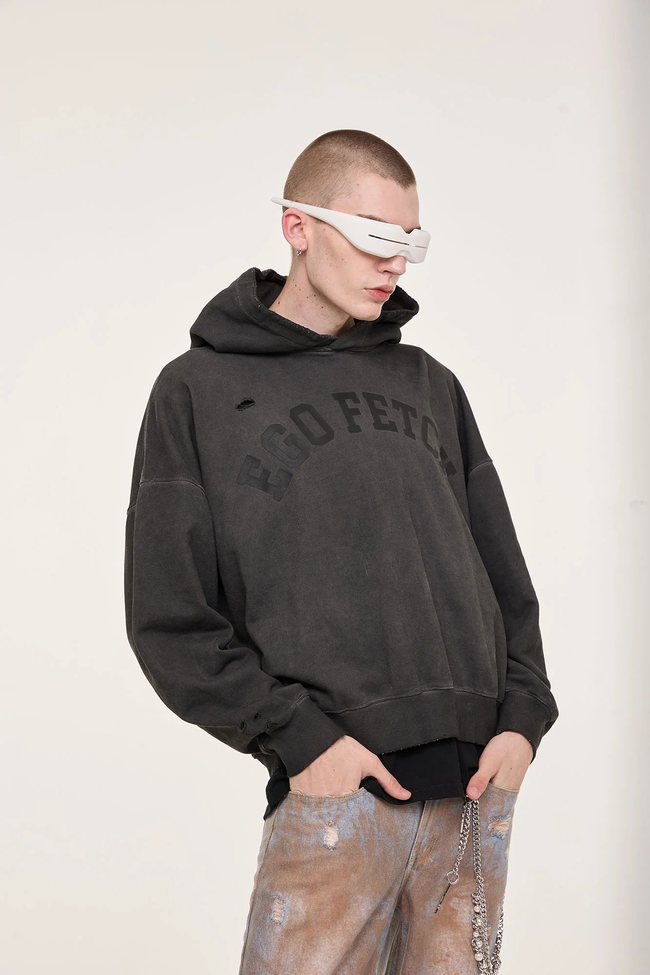 EGOFETCH Distressed Washed Hoodie