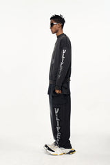 ULIPERY Distressed USB Graphic Long Sleeve Tee Black