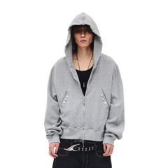 WHISTLEHUNTER Washed Waffle Studded Zip-Up Hoodie