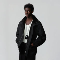 OPICLOTH Pinstriped Faux Fur-Lined Drawstring Jacket