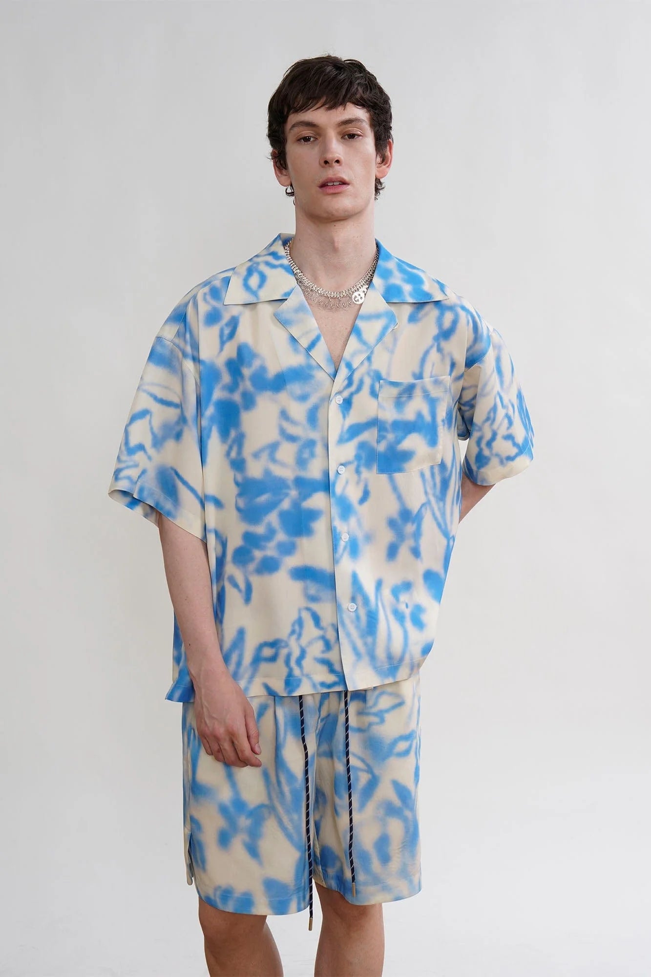 ORAL UTOPIA Airbrushed Floral Tencel Cuban Half Shirt