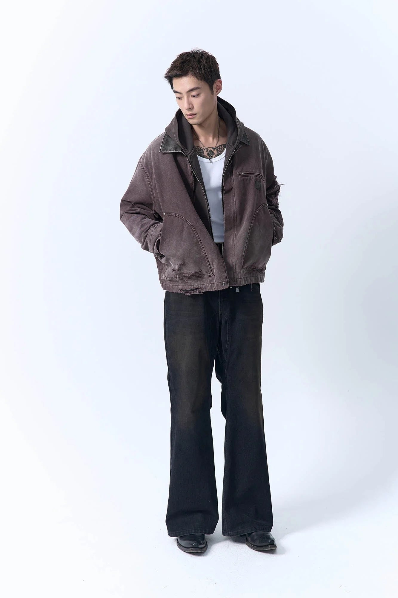 IN EXISTENCE Dirty-Washed Contrast Collar Detroit Jacket