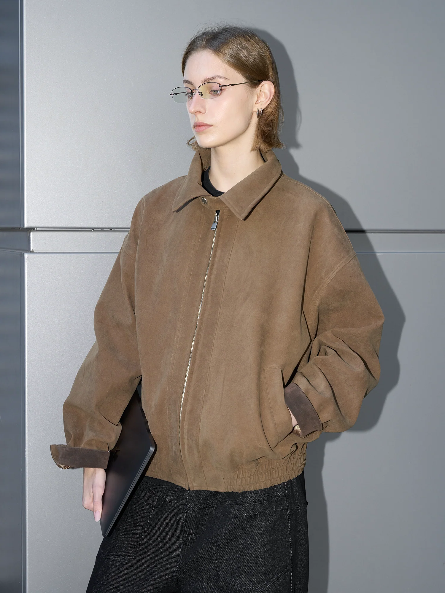 LABELROOM Paneled Faux-Suede Bomber Jacket