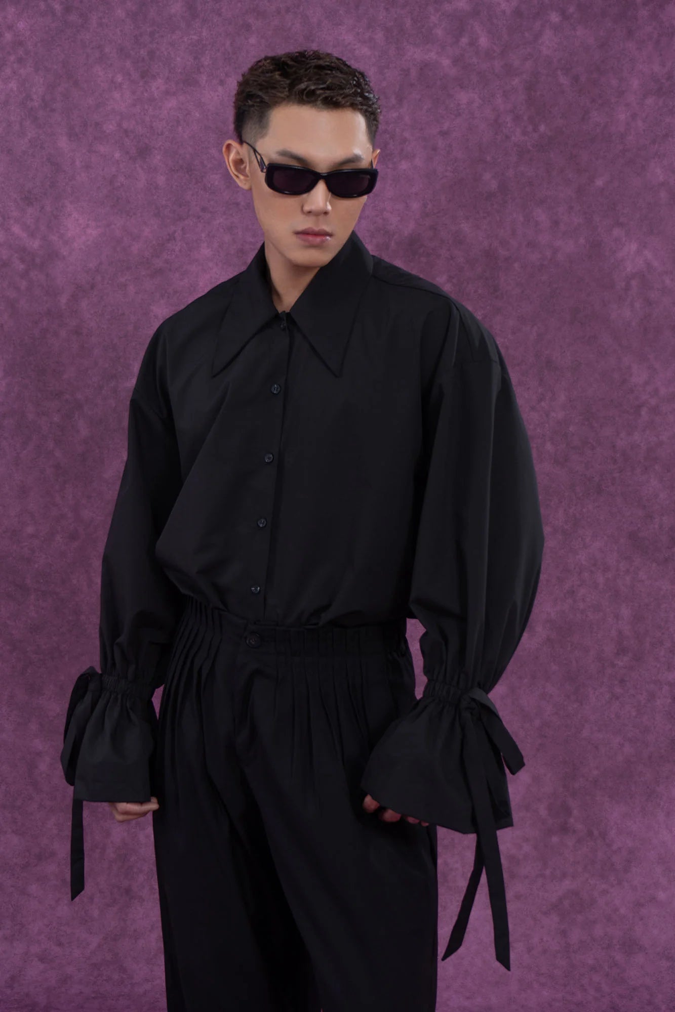 CLP Drawstring Ruffled Cuff Oversized Shirt