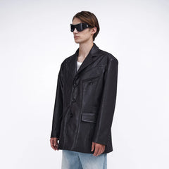 ASSEEN Oversized Faux Leather Curved Stitch Blazer