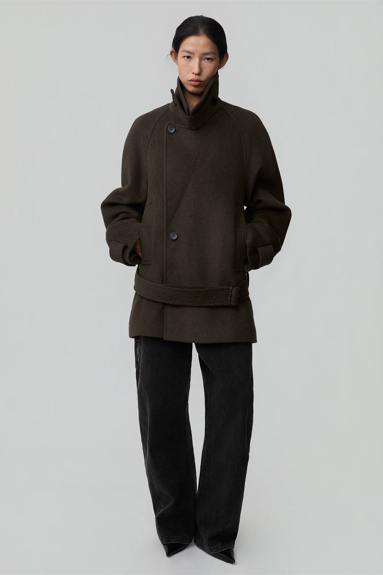 OPICLOTH Double-Breasted Belted Wool-Blend Coat