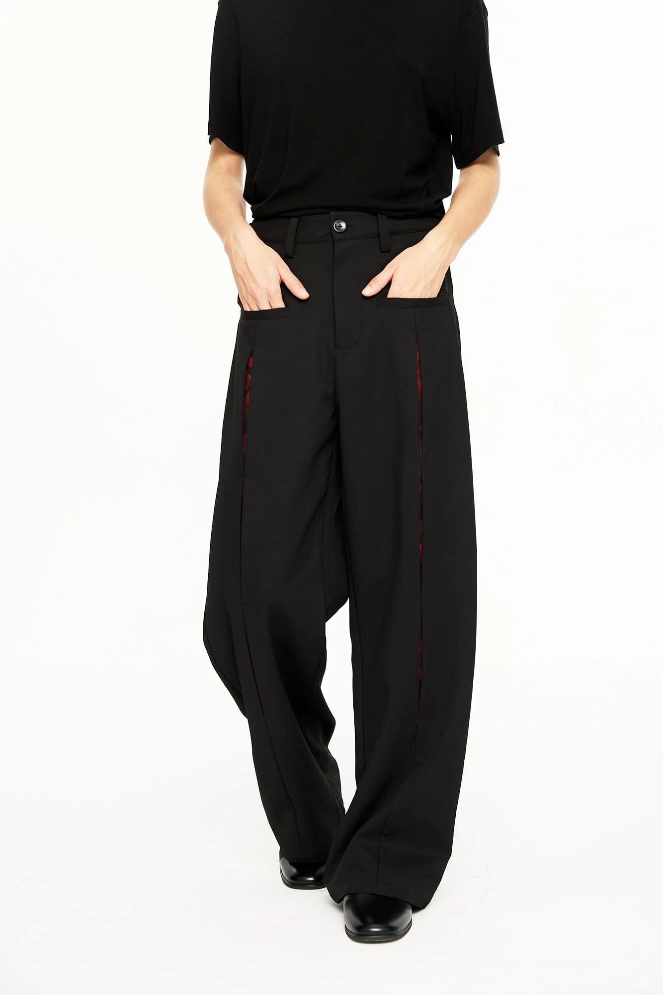 KREATE Floral Insert Slit Straight-Leg Trousers