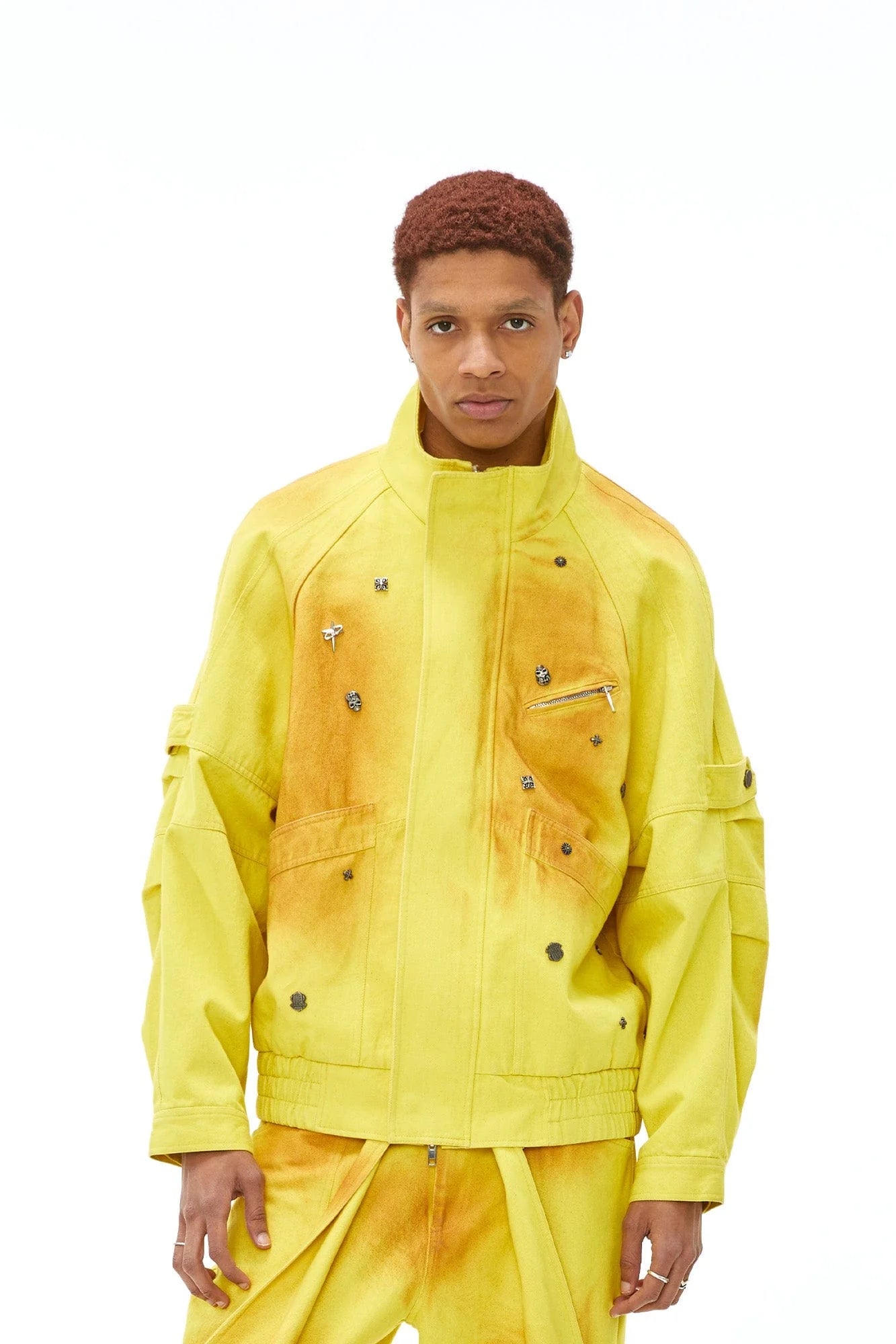 VANN VALRENCE Studded Gradient Stand Collar Oversized Jacket